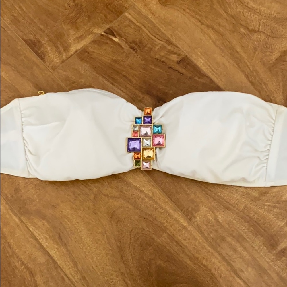 Victoria's Secret White Jeweled Embellished Strapless Bikini Top Bandeau M